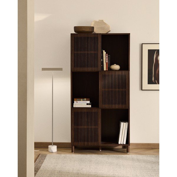 Ciemnobrązowy regał w dekorze orzecha z drzwiami przesuwnymi 84,5x170x42,5 cm Beyla – Kave Home-image-1