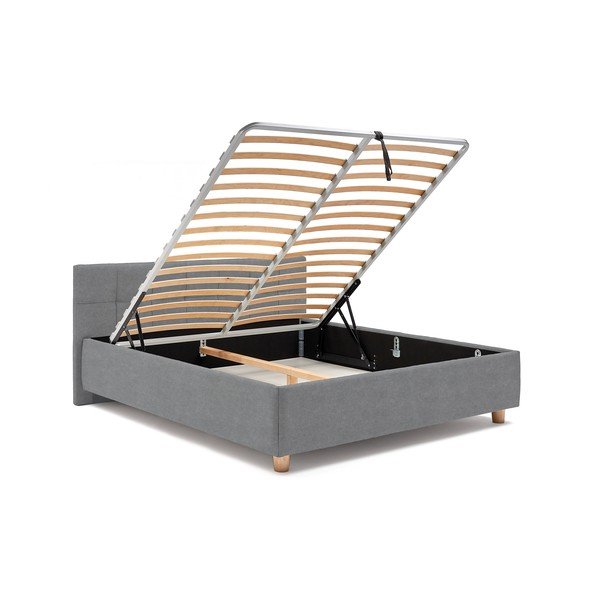 Niebieskoszare dwuosobowe łóżko ze stelażem i schowkiem DlaSpania Leda, 180x200 cm-image-4