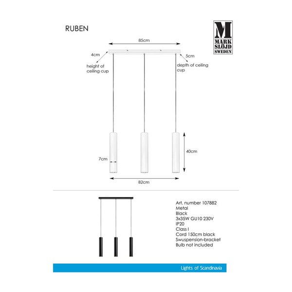 Czarna lampa wisząca Markslöjd Ruben Pendant 3L-image-1