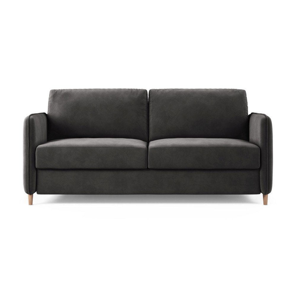 Ciemnoszara aksamitna sofa do spania 184 cm Simo – Micadoni