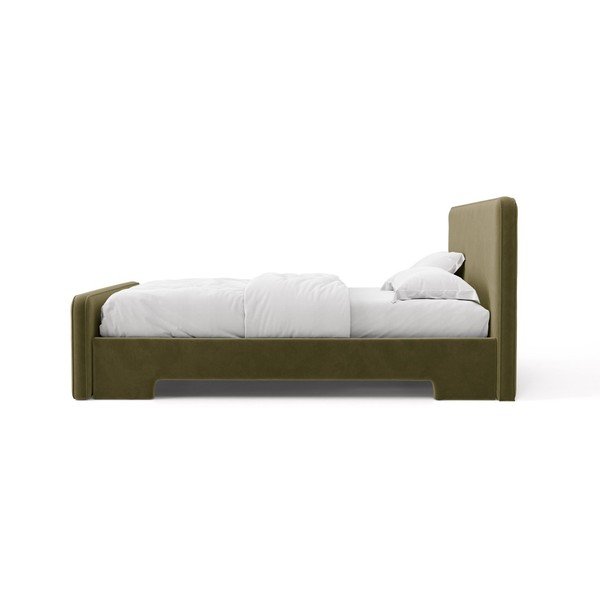 Jasnozielone tapicerowane łóżko dwuosobowe ze stelażem 160x200 cm Eda – Micadoni -image-3