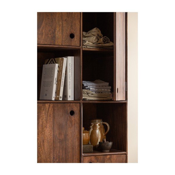 Ciemnobrązowa szafka z litego drewna mango 75x210x45 cm Staes – WOOOD-image-3