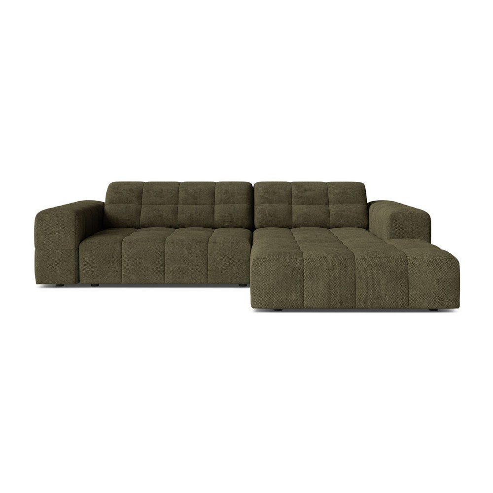 Narożnik z tkaniny szenilowej (prawostronny/z szezlongiem) w kolorze khaki Chicago – Cosmopolitan Design