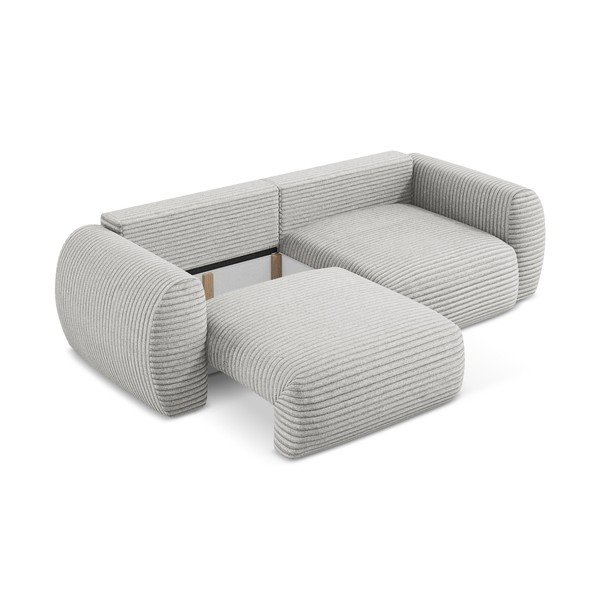 Jasnoszara sztruksowa rozkładana sofa ze schowkiem 266 cm Kini – Makamii-image-3