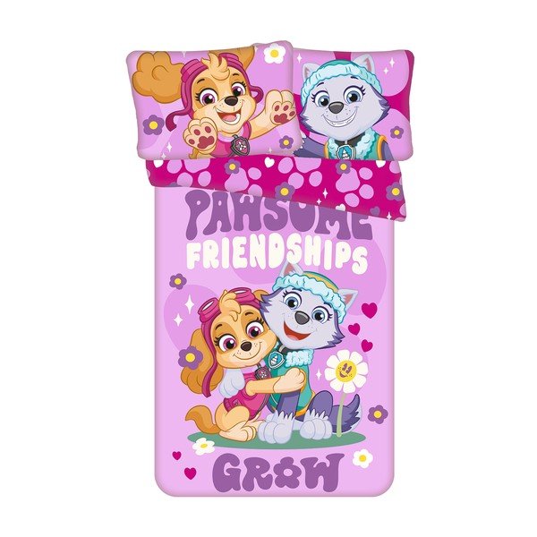 Różowa bawełniana pościel dziecięca do łóżeczka 100x135 cm Paw Patrol "Pawsome friendships grow" – Jerry Fabrics