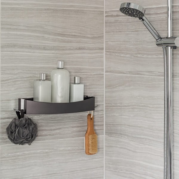 Czarna samoprzylepna półka Compactor Clever Flip Shower Shelf-image-1