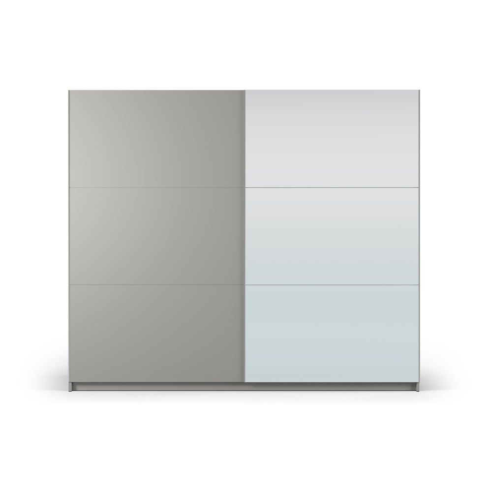 Szara szafa z lustrem i drzwiami przesuwnymi 250x215 cm Lisburn – Cosmopolitan Design