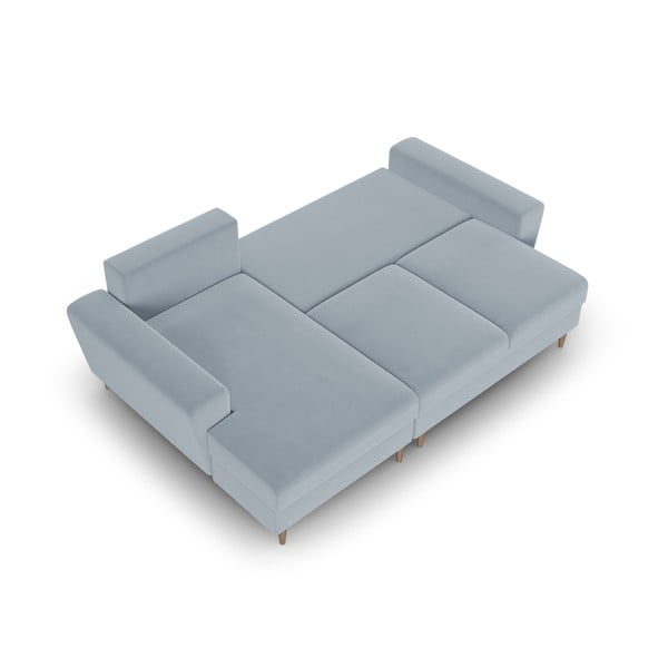 Jasnoniebieski aksamitny rozkładany narożnik ze schowkiem (lewostronny/z szezlongiem) Kyoto – Cosmopolitan Design-image-2