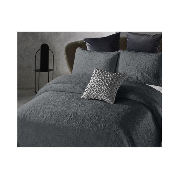 Szara narzuta z mikroperkalu z 2 poszewkami na poduszkę Dreamhouse Velvet Clara, 250x260 cm-image-1