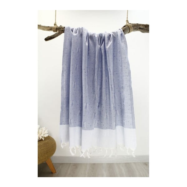 Niebiesko-biały ręcznik Hammam Traditional Style, 80x175 cm