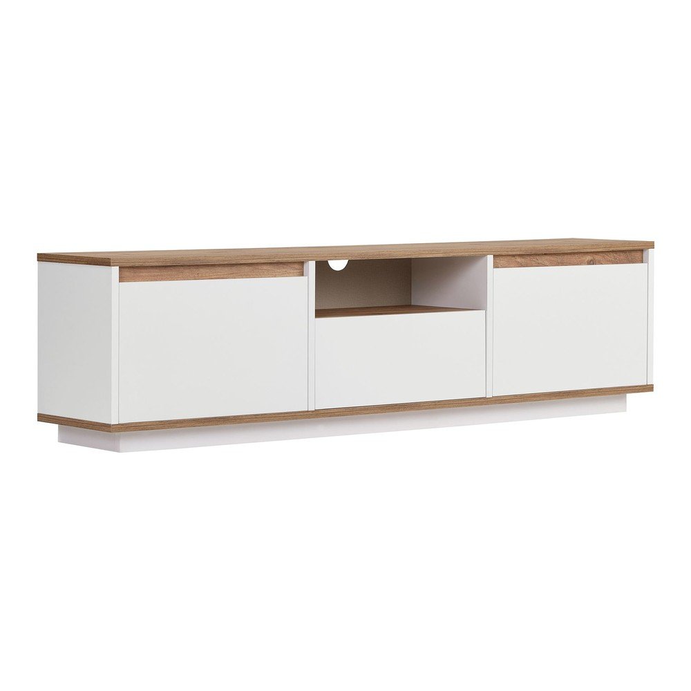 Biała/w naturalnym kolorze szafka pod TV w dekorze sosny 160x42x30 cm Sentinel – Kalune Design