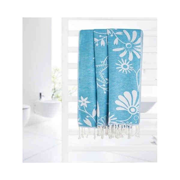Turkusowy ręcznik hammam Kate Louise Helene, 165x100 cm-image-3