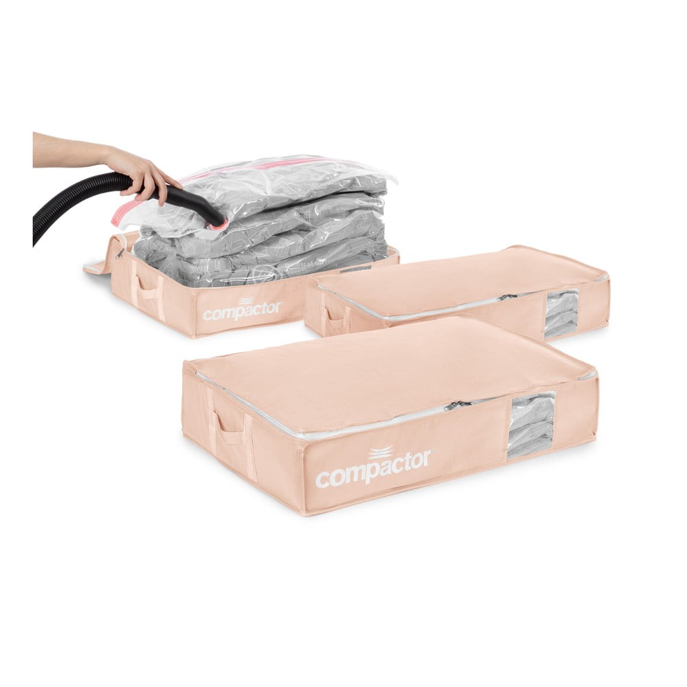 Plastikowe pojemniki próżniowe pod łóżko zestaw 3 szt. 65x45x15,5 cm Pink Edition – Compactor (zdjęcie 5)