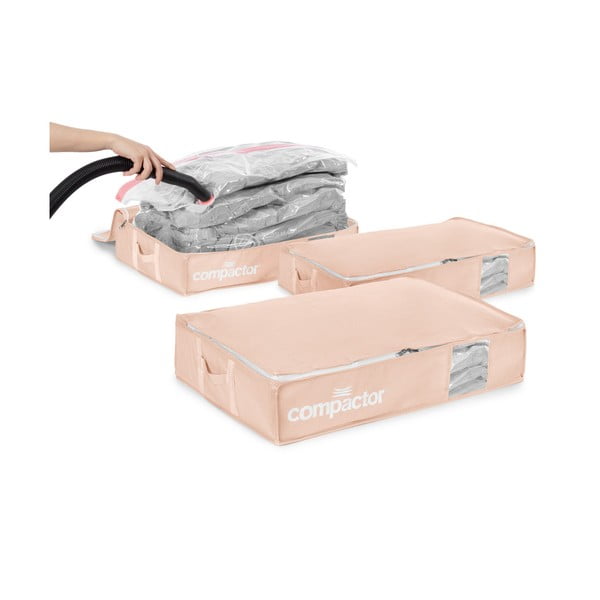 Plastikowe pojemniki próżniowe pod łóżko zestaw 3 szt. 65x45x15,5 cm Pink Edition – Compactor-image-4
