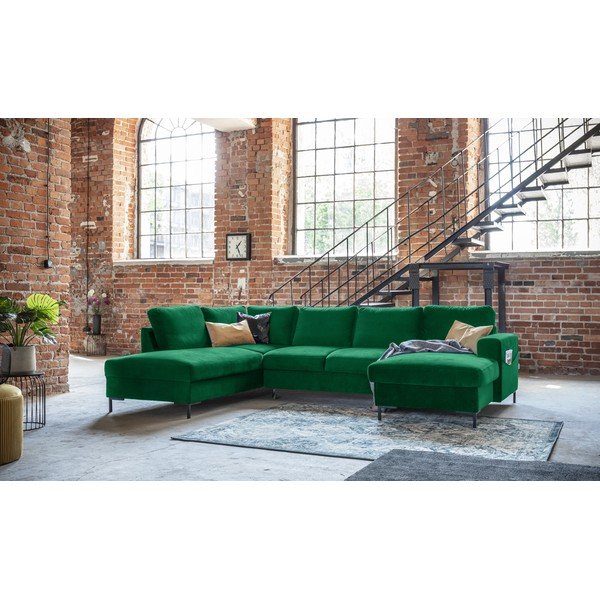 Zielona aksamitna rozkładana sofa w kształcie litery "U" Miuform Lofty Lilly, lewostronna-image-4