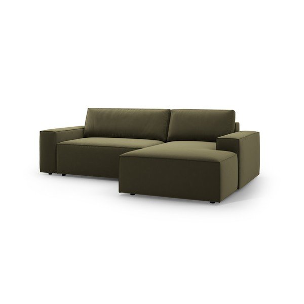 Zielony aksamitny rozkładany/ze schowkiem narożnik (prawostronny/z szezlongiem) Jodie – Micadoni -image-3