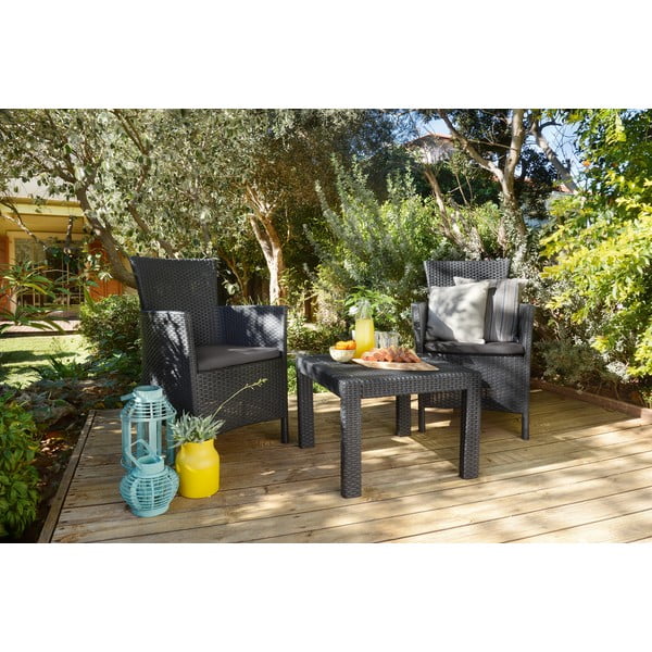 Antracytowy zestaw mebli ogrodowych z imitacji rattanu dla 2 osób Rosario – Keter-image-3