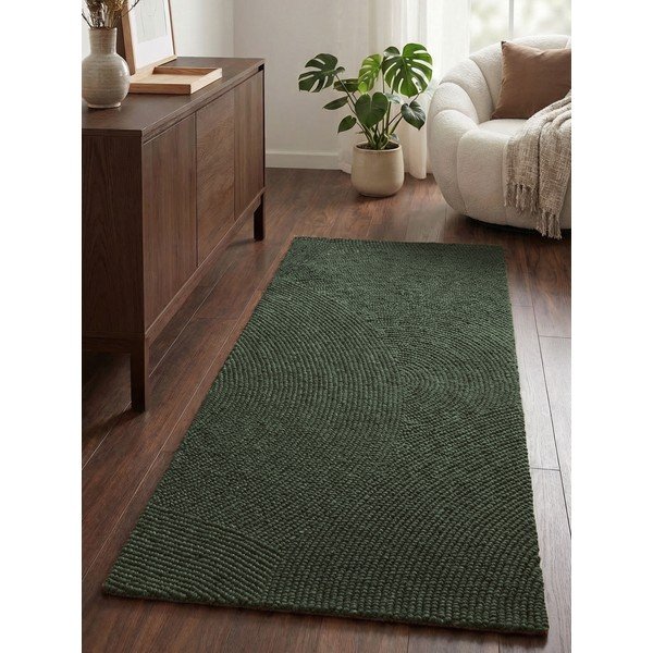 Ciemnozielony wełniany chodnik tkany ręcznie 80x300 cm Calmio – Hanse Home-image-1
