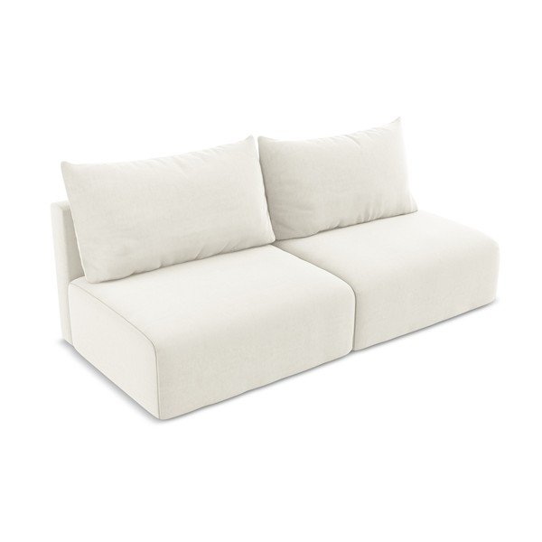 Kremowa aksamitna rozkładana/ze schowkiem sofa 216 cm Kalena – Makamii-image-3