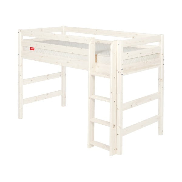 Białe wyższe łóżko dziecięce z drewna sosnowego Flexa Classic, 90x200 cm