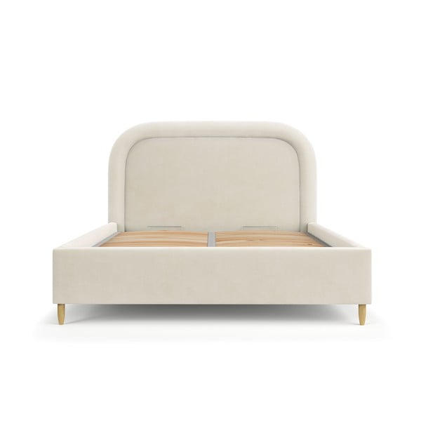 Kremowe tapicerowane łóżko dwuosobowe ze schowkiem i stelażem 160x200 cm Mija – Maison de Rêve-image-2