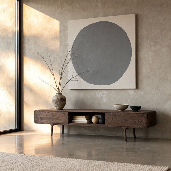 Brązowa szafka pod TV z litego drewna dębowego 220x45x45 cm Fawn – Gazzda-image-3