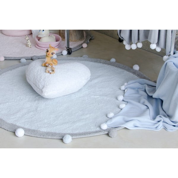 Jasnoniebieski bawełniany dywan dziecięcy tkany ręcznie odpowiedni do prania ø120 cm Bubbly – Lorena Canals-image-4
