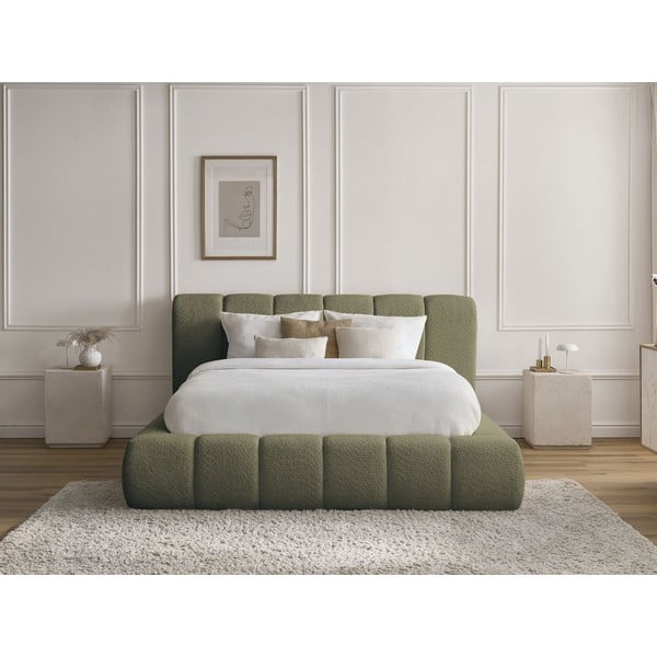 Zielone tapicerowane łóżko dwuosobowe ze schowkiem i stelażem 180x200 cm Denali – Bobochic Paris-image-1