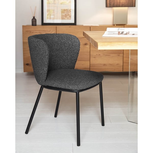 Czarny tapicerowany fotel jadalniany Ciselia – Kave Home-image-1