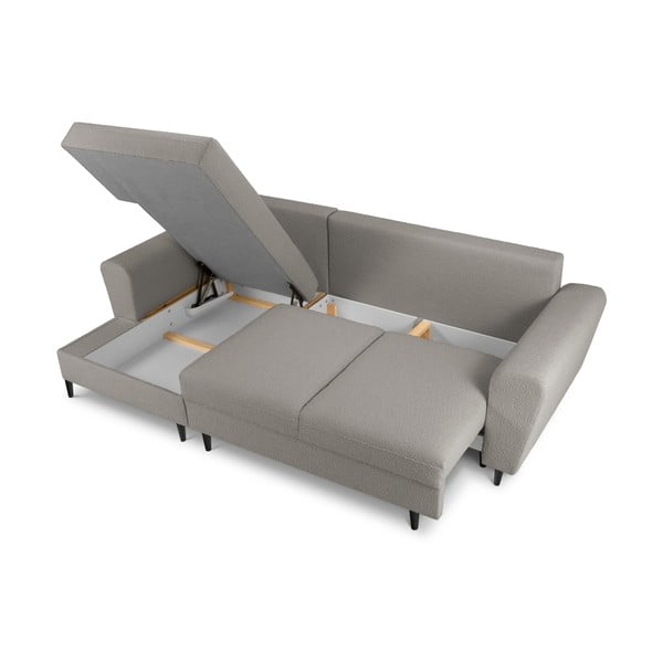 Jasnoszary rozkładany narożnik ze schowkiem z materiału bouclé (lewostronny/z szezlongiem) Kyoto – Cosmopolitan Design-image-3