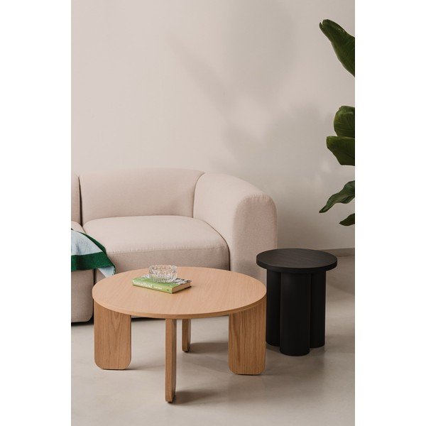 Czarny okrągły stolik z blatem w dekorze dębu ø 75 cm Kuvu – noo.ma-image-3