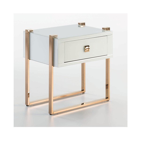 Biała szafka nocna z konstrukcją w kolorze różowego złota Thai Natura-image-1