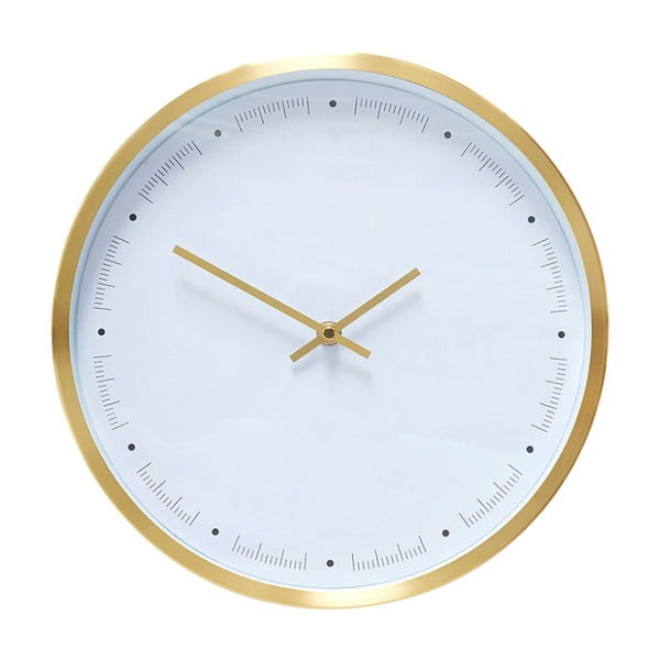 Biały zegar wiszący z ramką w złotej barwie Hübsch Ib