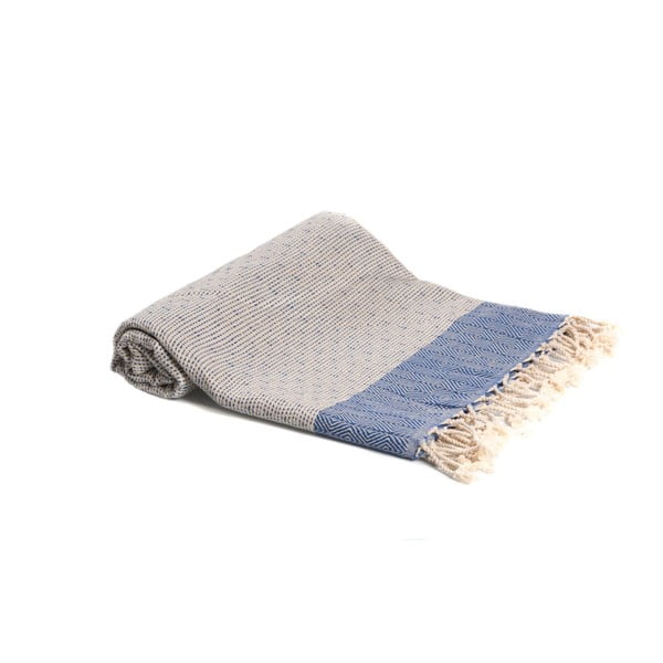 Niebieski ręcznik kąpielowy tkany ręcznie Ivy's Simge, 100x180 cm