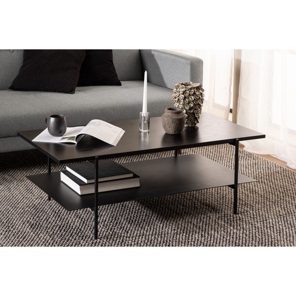 Czarny stolik z blatem w dekorze drewna jesionu Actona Angus-image-2