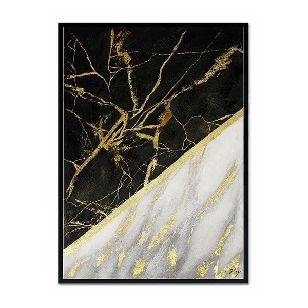 Ręcznie malowany obraz JohnsonStyle Gold & Black Marble, 53x73 cm