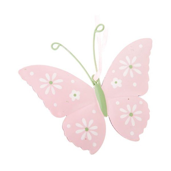 Zestaw 2 różowych metalowych wiszących dekoracji Dakls Butterfly