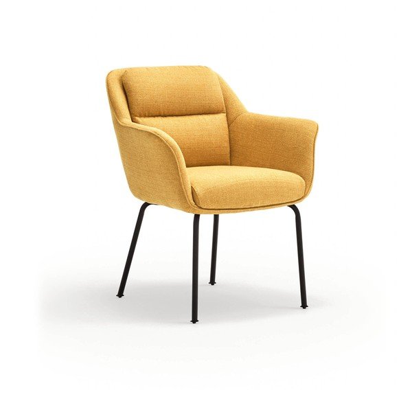 Musztardowy tapicerowany fotel jadalniany z podłokietnikami Sadira – Teulat