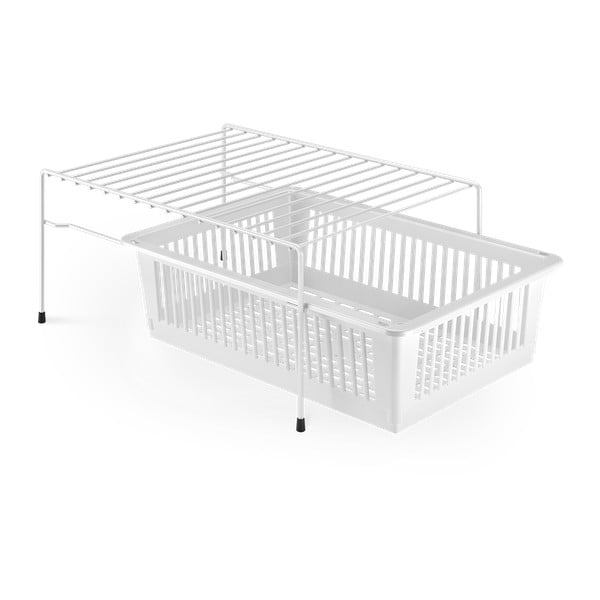 Biała dodatkowa półka ze stali nierdzewnej ze schowkiem Metaltex Dino-image-1