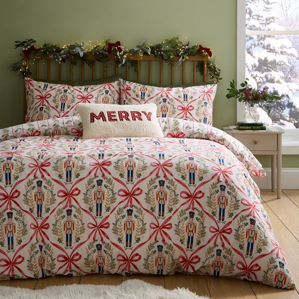 Pościel jednoosobowa w naturalnym kolorze 135x200 cm Christmas Nutcracker Bows – Catherine Lansfield-image-3