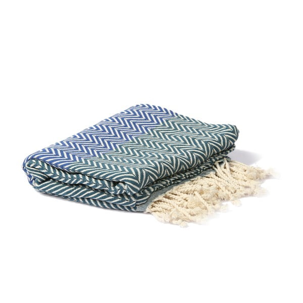 Niebieski ręcznik hammam Spa Time Zig, 95x180 cm