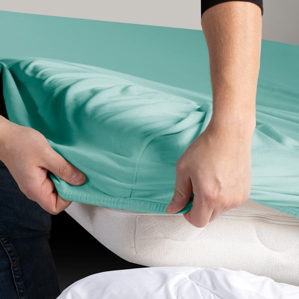 Turkusowe dżersejowe prześcieradło z gumką 240x220 cm Amber – Restilo-image-3