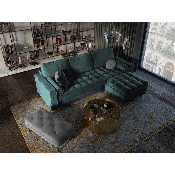 Morski aksamitny rozkładany narożnik Milo Casa Santo, prawostronny-image-1