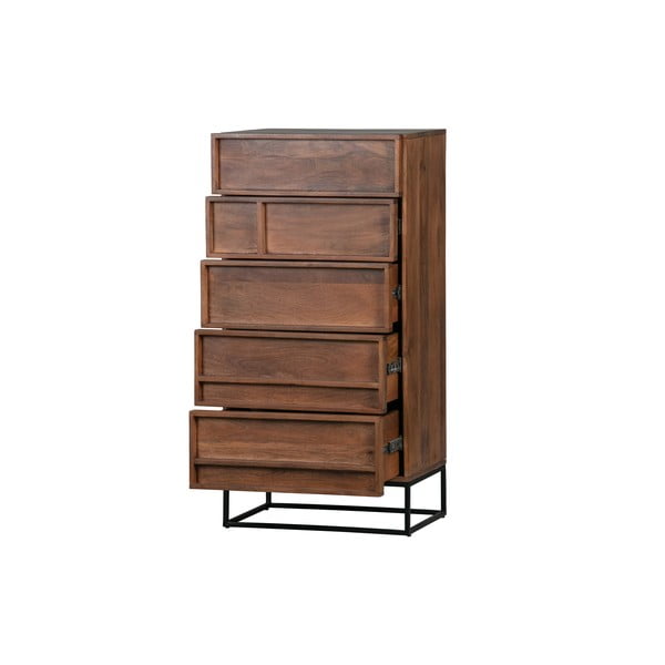 Brązowa komoda z drewna mangowca z 5 szufladami WOOOD Forrest-image-3