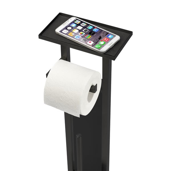 Czarny stojak na papier toaletowy ze stali nierdzewnej ze szczotką Debar – Wenko-image-2