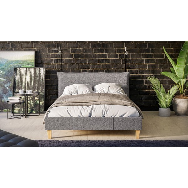 Szare tapicerowane łóżko dwuosobowe ze stelażem 140x200 cm Tina – Ropez-image-1