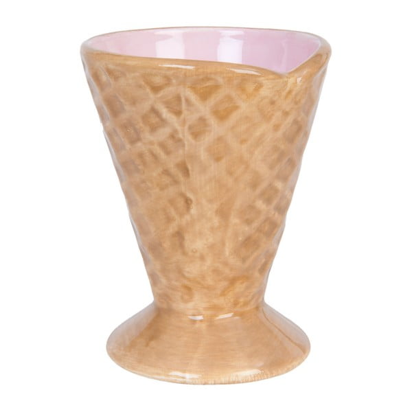 Pucharek ceramiczny na lody w kształcie rożka z różowym wnętrzem Clayre & Eef, Ø 9 cm