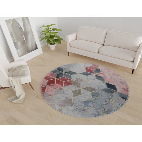 Różowo-jasnoszary okrągły dywan odpowiedni do prania ø 100 cm – Vitaus-image-1