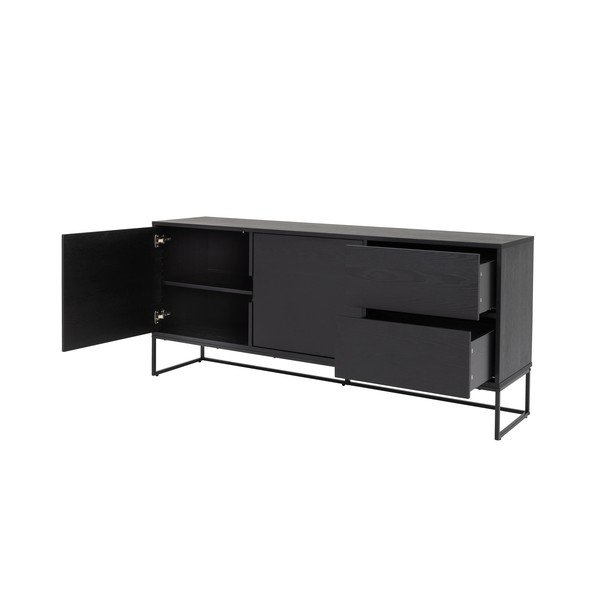 Czarna niska komoda w dekorze jesionu Tenzo Lipp, 176x76 cm-image-4