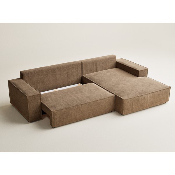 Jasnobrązowy rozkładany/ze schowkiem narożnik z tkaniny szenilowej (prawostronny/z szezlongiem) Maze – Maison de Rêve-image-3